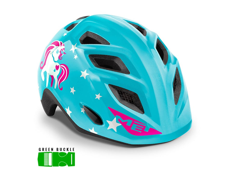 MET Kids Elfo grøn blå unicorn cykelhjelm (46-53 cm)